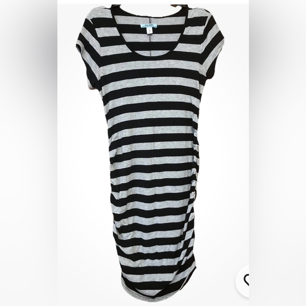 Old Navy Maternity Dress  Short Sleeve Ruched Striped Color Black/Grey,  Medium